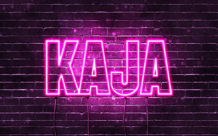 Kaja, 4k, bakgrundsbilder med namn, kvinnliga namn, Kaja-namn, lila neonljus, Grattis p&#229; f&#246;delsedagen Kaja, popul&#228;ra polska kvinnliga namn, bild med Kaja-namn