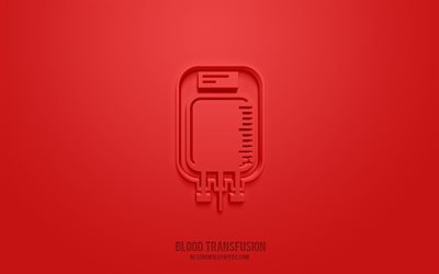 نقل الدم رمز 3d, خلفية حمراء, رموز ثلاثية الأبعاد, نقل الدم, أيقونات الطب, أيقونات ثلاثية الأبعاد, نَقْلُ الدَّم, الطب الرموز 3d