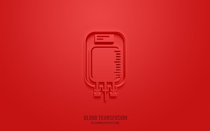 Ic&#244;ne 3d de transfusion sanguine, fond rouge, symboles 3d, transfusion sanguine, ic&#244;nes de m&#233;decine, ic&#244;nes 3d, signe de transfusion sanguine, ic&#244;nes 3d de m&#233;decine