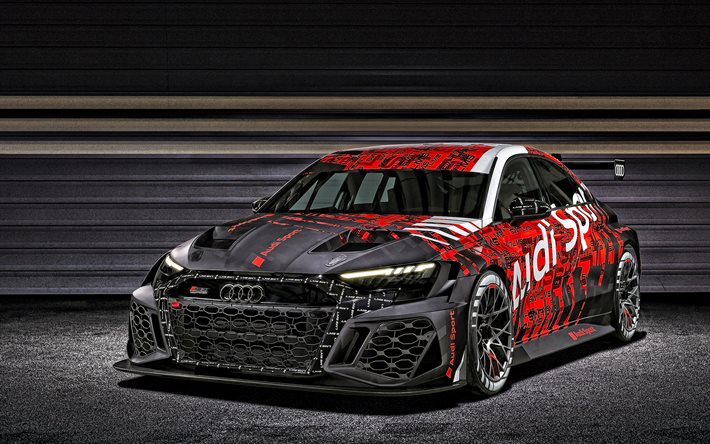 2021, Audi RS3 LMS, 4k, vista frontale, auto da corsa, tuning RS3, auto sportive tedesche, Audi