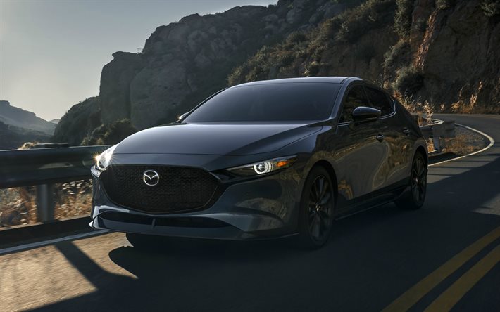 Mazda 3, 2021, 4k, vue avant, ext&#233;rieur, hayon gris, nouvelle Mazda 3 grise, voitures japonaises, Mazda