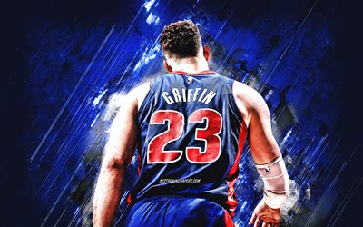 Blake Griffin, Detroit Pistons, NBA, amerikkalainen koripalloilija, sininen kivi tausta, USA, koripallo