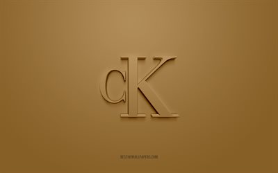 Logotipo de Calvin Klein, fondo beige, logotipo de Calvin Klein 3d, arte 3d, Calvin Klein, logotipo de las marcas, logotipo de Calvin Klein, logotipo de Calvin Klein 3d de color beige