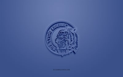Bili Tygri Liberec, Czech ice hockey club, creative 3D logo, blue background, Czech Extraliga, Liberec, Czech Republic, 3d art, ice hockey, stylish 3d logo