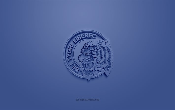 Bili Tygri Liberec, clube de h&#243;quei no gelo tcheco, logotipo 3D criativo, fundo azul, Extraliga tcheca, Liberec, Rep&#250;blica Tcheca, arte 3D, h&#243;quei no gelo, logotipo 3D elegante
