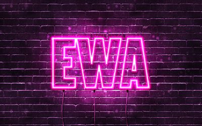 Ewa, 4k, wallpapers with names, female names, Ewa name, purple neon lights, Happy Birthday Ewa, popular polish female names, picture with Ewa name