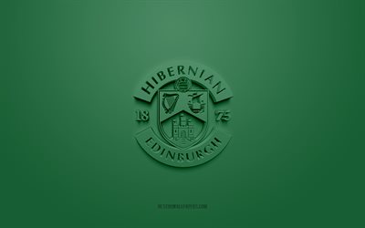 Hibernian FC, logo 3D cr&#233;atif, fond vert, embl&#232;me 3d, club de football &#233;cossais, Premiership &#233;cossais, &#201;dimbourg, &#201;cosse, art 3d, football, logo 3d Hibernian FC