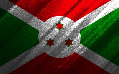 flagge von burundi, mehrfarbige abstraktion, burundi-mosaikflagge, burundi, mosaikkunst, burundi-flagge