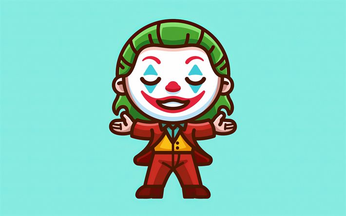 Cartoon Joker, 4k, minimal, superskurk, bl&#229; bakgrunder, fan art, Joker 4K, joker minimalism, Joker