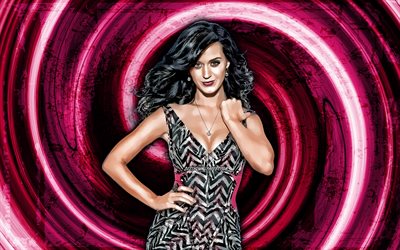 4k, Katy Perry, lila grunge bakgrund, amerikansk s&#229;ngerska, musikstj&#228;rnor, vortex, Katheryn Elizabeth Hudson, kreativ, Katy Perry 4K