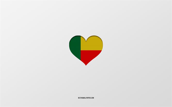 Benin&#39;i seviyorum, Afrika &#252;lkeleri, Benin, gri arkaplan, Benin bayrak kalbi, favori &#252;lke