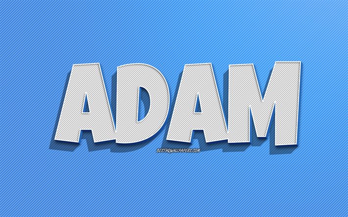 Adam, sfondo con linee blu, sfondi con nomi, nome Adam, nomi maschili, biglietto di auguri di Adam, disegni al tratto, foto con nome Adam