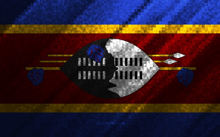 Bandeira de Eswatini, abstra&#231;&#227;o multicolorida, bandeira Eswatini mosaico, Eswatini, arte em mosaico, bandeira Eswatini