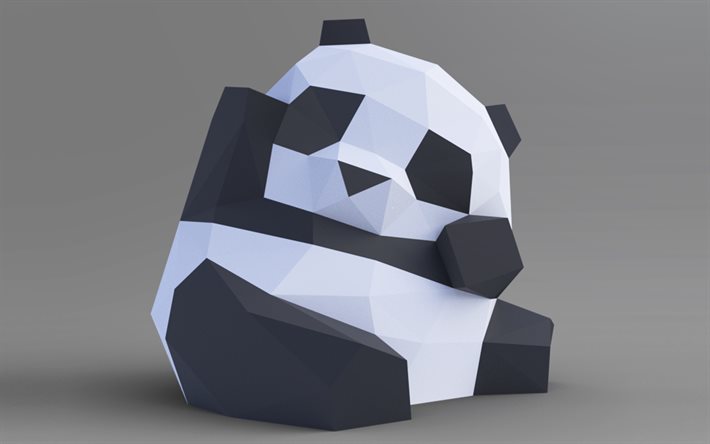 panda polygone, fond avec panda, animaux polygones, panda, pandas cr&#233;atifs, panda mignon