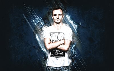 Martin Tungevaag, Norwegian DJ, portrait, blue stone background, Tungevaag, EDM