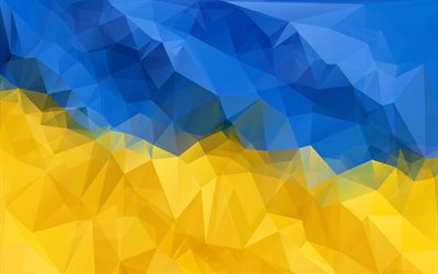Bandera de Ucrania, bandera de Ucrania, arte del mosaico, bandera geom&#233;trica de Ucrania, abstracci&#243;n multicolor