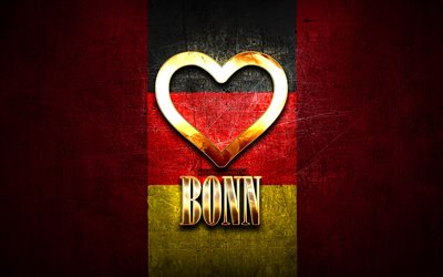 Jag &#228;lskar Bonn, tyska st&#228;der, gyllene inskription, Tyskland, gyllene hj&#228;rta, Bonn med flagga, Bonn, favoritst&#228;der, Love Bonn