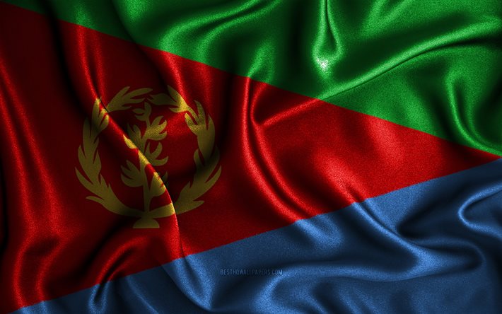 Eritreisk flagga, 4k, v&#229;giga sidenflaggor, afrikanska l&#228;nder, nationella symboler, Eritrea flagga, tygflaggor, 3D-konst, Eritrea, Afrika, Eritrea 3D flagga