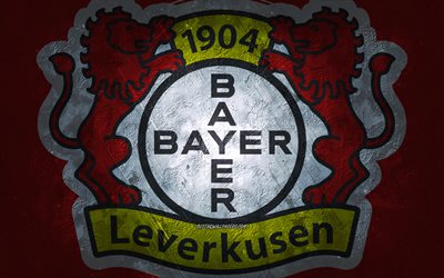 Bayer 04 Leverkusen, squadra di calcio tedesca, sfondo di pietra rossa, logo Bayer 04 Leverkusen FC, arte grunge, Bundesliga, calcio, Germania, emblema del Bayer 04 Leverkusen
