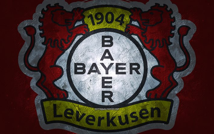 Bayer 04 Leverkusen, Alman futbol kul&#252;b&#252;, kırmızı taş zemin, Bayer 04 Leverkusen FC logosu, grunge sanat, Bundesliga, futbol, Almanya, Bayer 04 Leverkusen amblemi