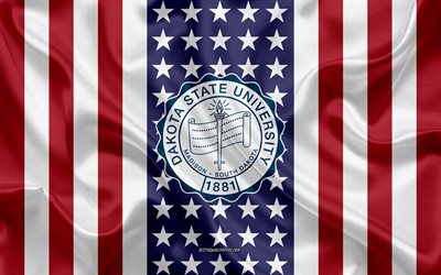 Emblema della Dakota State University, bandiera americana, logo Dakota State University, Madison, South Dakota, USA, Dakota State University