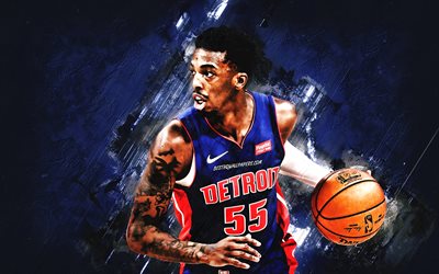 Delon Wright, Detroit Pistons, NBA, giocatore di basket americano, sfondo di pietra blu, USA, basket