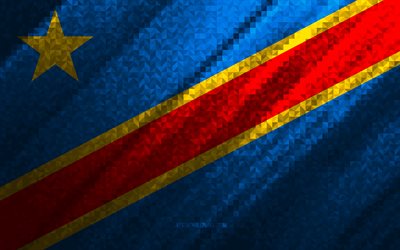 Flag of Democratic Republic of Congo, multicolored abstraction, Democratic Republic of Congo mosaic flag, Democratic Republic of Congo, mosaic art, Democratic Republic of Congo flag