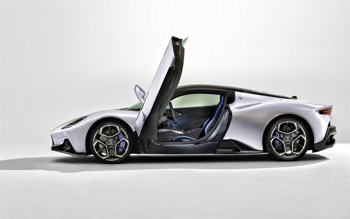Maserati MC20, 2021, sivukuva, ulkopuoli, ylellinen hyperauto, uusi valkoinen MC20, italialaiset urheiluautot, Maserati