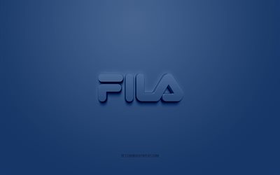 Fila logo, blue background, Fila 3d logo, 3d art, Fila, brands logo, blue 3d Fila logo
