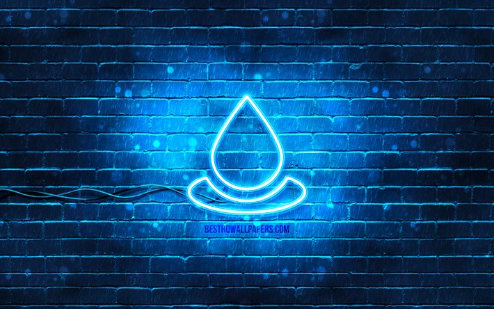 Aqua neon simgesi, 4k, mavi arka plan, neon sembolleri, Aqua, yaratıcı, neon simgeleri, Aqua işareti, ekoloji işaretleri, Aqua simgesi, ekoloji simgeleri