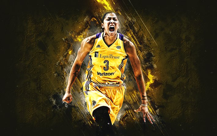 Candace Parker, Chicago Sky, American basketball player, WNBA, yellow stone background, basketball