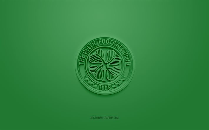 Celtic FC, creative 3D logo, green background, 3d emblem, Scottish football club, Scottish Premiership, Glasgow, Scotland, 3d art, football, Celtic FC 3d logo