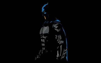 Batman, 4k, super-héros, minimal, arrière-plans noirs, Bat-man, DC Comics, minimalisme de Batman