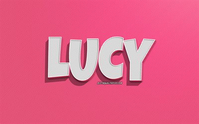 Lucy, rosa linjer bakgrund, bakgrundsbilder med namn, Lucy namn, kvinnliga namn, Lucy gratulationskort, konturteckningar, bild med Lucy namn