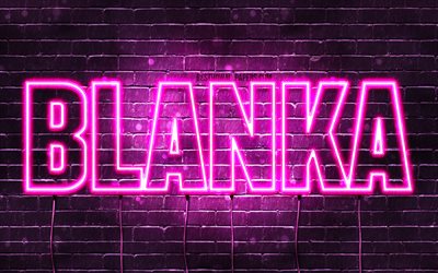 Blanka, 4k, wallpapers with names, female names, Blanka name, purple neon lights, Happy Birthday Blanka, popular polish female names, picture with Blanka name