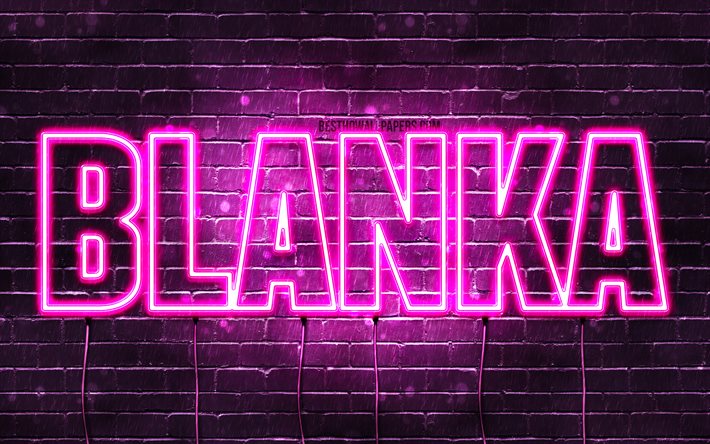 Blanka, 4k, sfondi con nomi, nomi femminili, nome Blanka, luci al neon viola, Happy Birthday Blanka, popolari nomi femminili polacchi, foto con nome Blanka