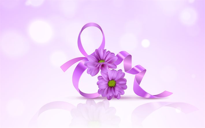 8 March, 4k, purple flowers, 8 March greeting card, International Women&#39;s Day, 8 with flowers, 8 March purple background