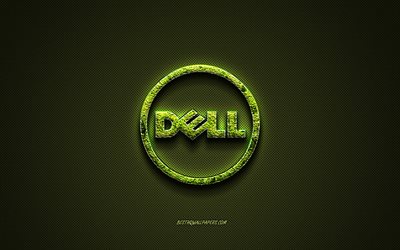 Dell logo, green carbon texture, Dell green logo, floral art, Dell, creative art, Dell emblem