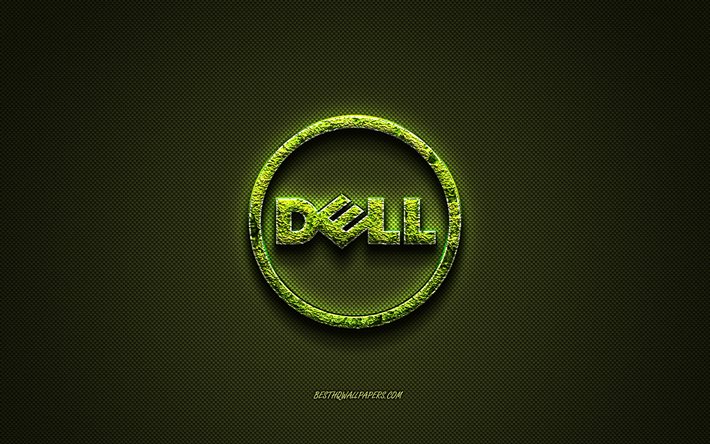 Logo Dell, texture carbone vert, logo vert Dell, art floral, Dell, art cr&#233;atif, embl&#232;me Dell