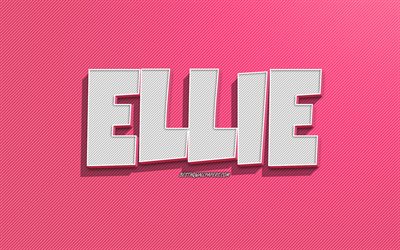 Ellie, sfondo a linee rosa, sfondi con nomi, nome Ellie, nomi femminili, biglietto di auguri Ellie, disegni al tratto, foto con nome Ellie