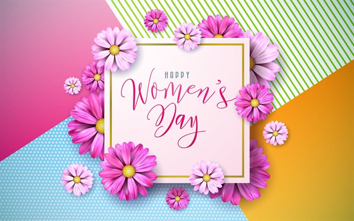 Happy Womens Day, 8 marzo, fiori viola, biglietto di auguri 8 marzo, vacanze di primavera