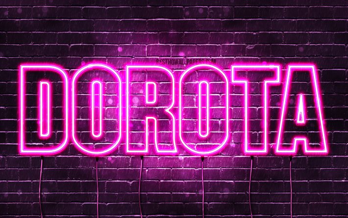 Dorota, 4k, bakgrundsbilder med namn, kvinnliga namn, Dorota namn, lila neonljus, Grattis p&#229; f&#246;delsedagen Dorota, popul&#228;ra polska kvinnliga namn, bild med Dorota namn