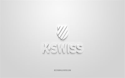 Logo K-Swiss, sfondo bianco, logo 3D K-Swiss, arte 3D, K-Swiss, logo del marchio, logo K-Swiss, logo K-Swiss 3d bianco