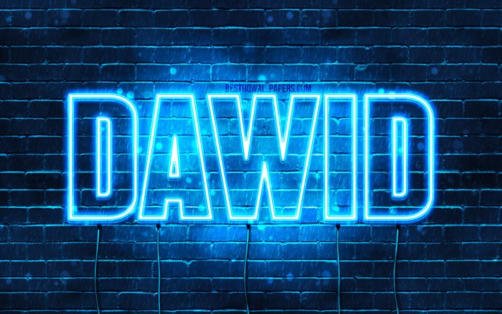 Dawid, 4k, wallpapers with names, Dawid name, blue neon lights, Happy Birthday Dawid, popular polish male names, picture with Dawid name