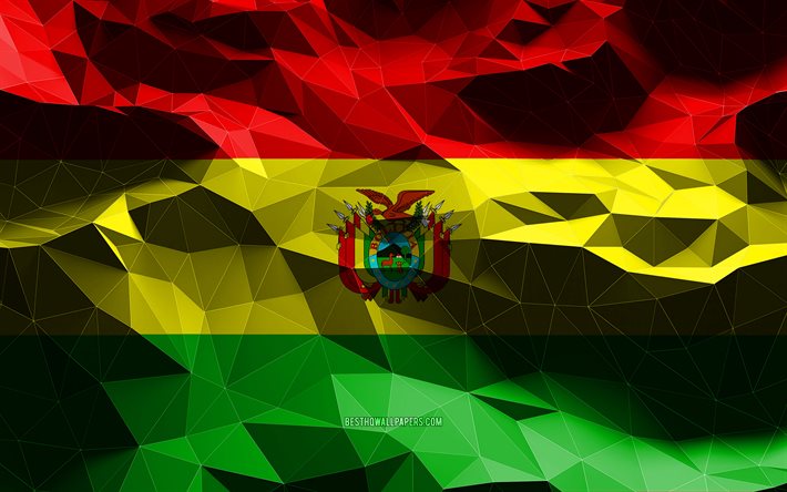 4k, Bolivya bayrağı, d&#252;ş&#252;k poli sanat, Kuzey Amerika &#252;lkeleri, ulusal semboller, Bolivya Bayrağı, 3D bayraklar, Bolivya, Kuzey Amerika, Bolivya 3D bayrak