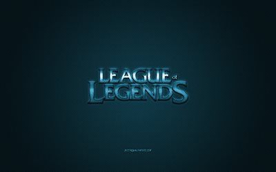 League of Legends, popular game, League of Legends blue logo, blue carbon fiber background, League of Legends logo, LoL logo, League of Legends emblem