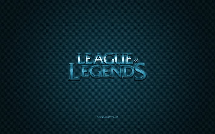 League of Legends, pop&#252;ler oyun, League of Legends mavi logosu, mavi karbon fiber arka plan, League of Legends logosu, LoL logosu, League of Legends amblemi