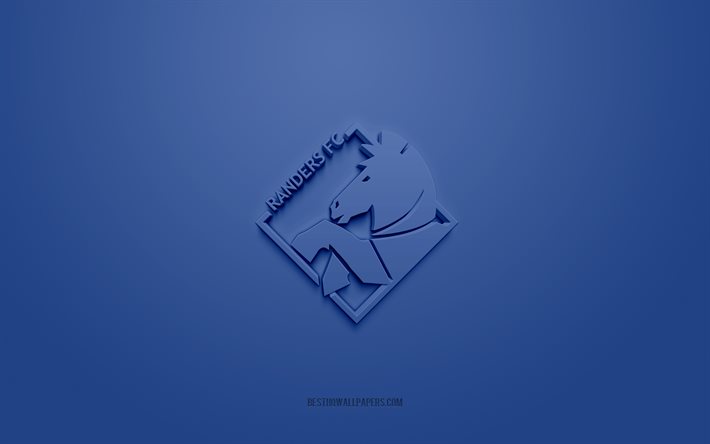 Randers FC, creative 3D logo, blue background, 3d emblem, Scottish football club, Scottish Premiership, Randers, Scotland, 3d art, football, Randers FC 3d logo