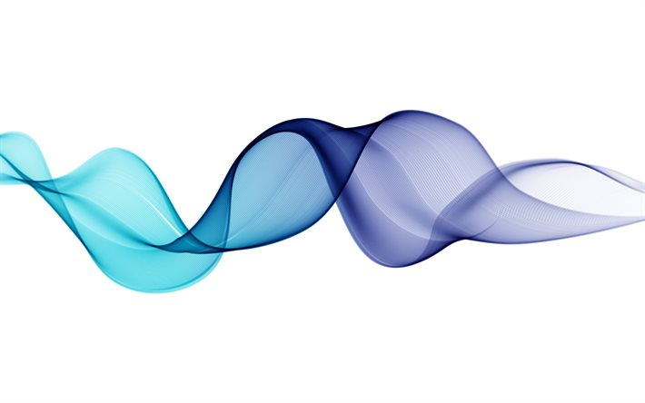 sininen abstrakti aalto, 4k, sininen aalto valkoisella pohjalla, sininen aaltojen tausta, aaltojen abstraktio, aaltojen tausta, sininen aallon savu