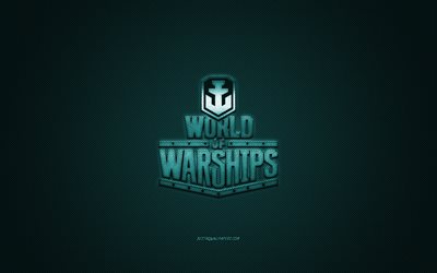 World of Warships, suosittu peli, World of Warships sininen logo, sininen hiilikuitutausta, World of Warships -logo, World of Warships -tunnus, WoWS-logo